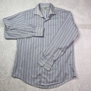 Brooks Brothers Shirt Mens‎ 16-35 Blue White Striped Milano Supima Button Up